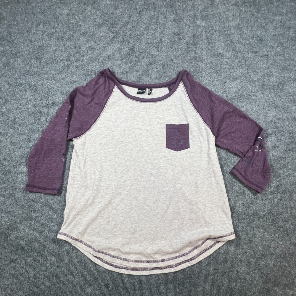 Cruel Denim T Shirt Womens Medium Purple Gray Cotton Tonal Logo Chest Pocket